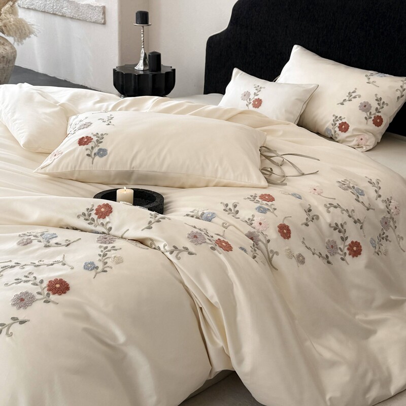 100s长绒棉四件套纯棉毛巾绣被套舒适透气法式风床上用品 - 图3