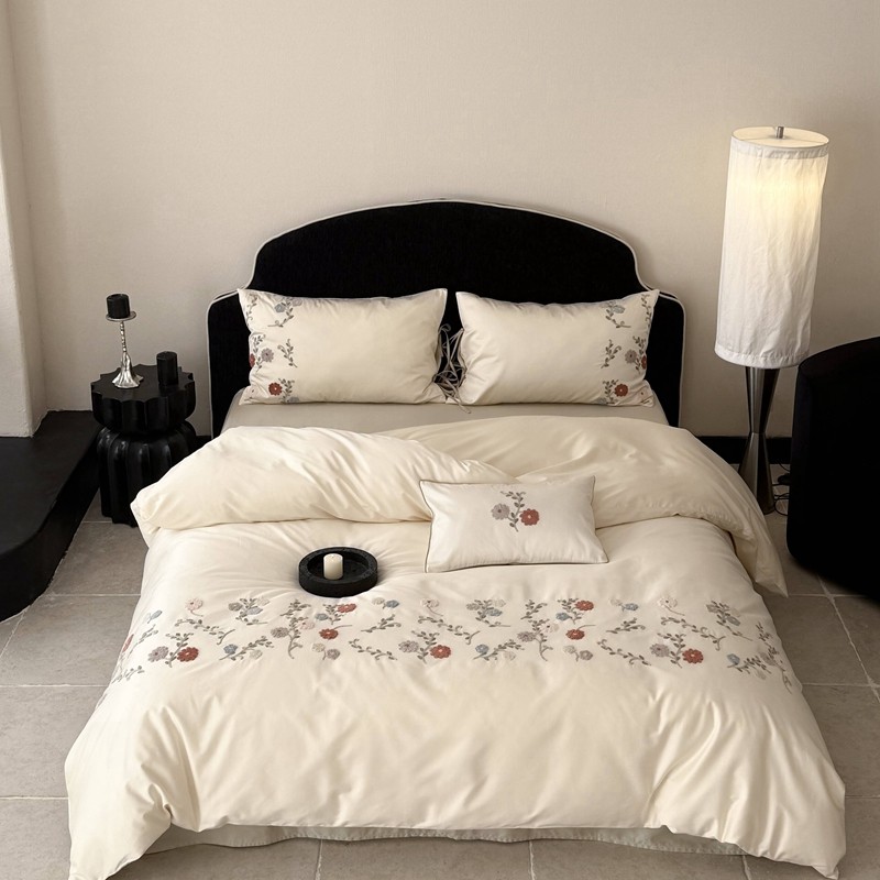 100s长绒棉四件套纯棉毛巾绣被套舒适透气法式风床上用品 - 图0