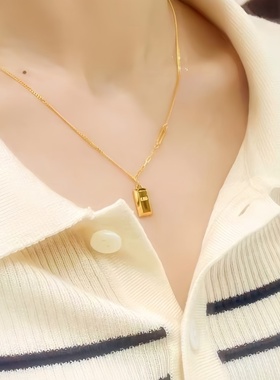 黄金包银小金条吊坠小金砖项链女