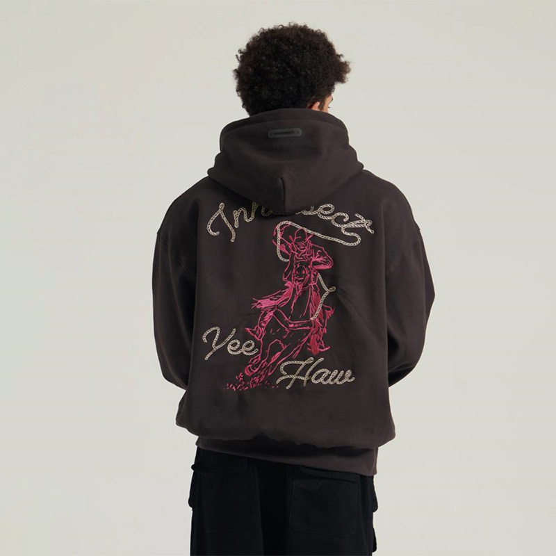 INNERSECT西部牛仔重磅连帽加绒卫衣潮美式街头同款休闲上衣男女 - 图1