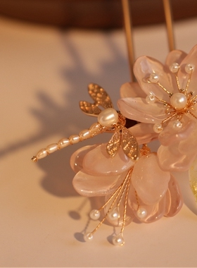 粉色发簪唐风宋制汉服简约