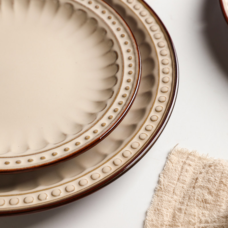 舍里浮雕碗碟套装家用碗盘子碗筷简约高级感乔迁送礼美式餐具套装,淘宝优惠券,粉丝福利购,淘宝优惠卷