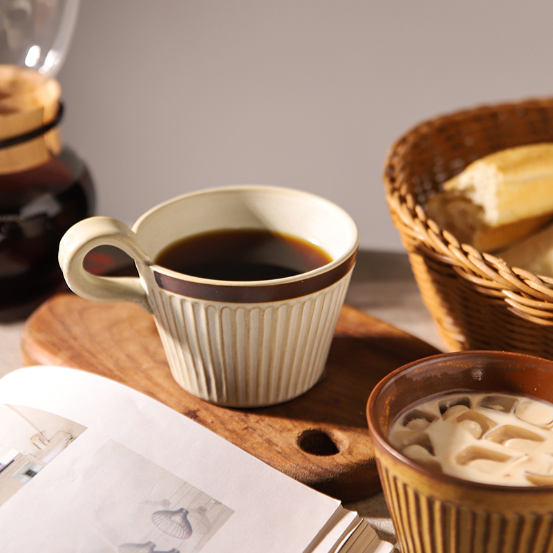 舍里日式粗陶咖啡杯子设计小众复古马克杯家用早餐牛奶杯情侣水杯