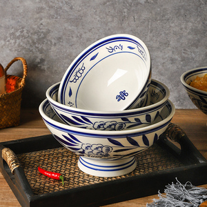 蜜蜂惊喜社舍里陶瓷螺蛳粉碗泡面碗中式釉下彩高脚碗面碗