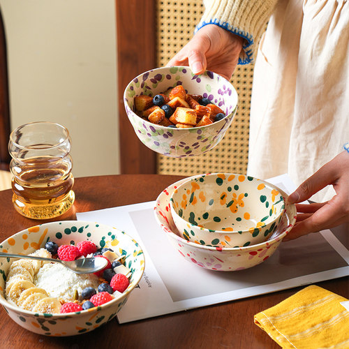 舍里泼墨酸奶碗沙拉碗米饭碗釉下彩陶瓷高颜值甜品碗早餐brunch碗 - 图2
