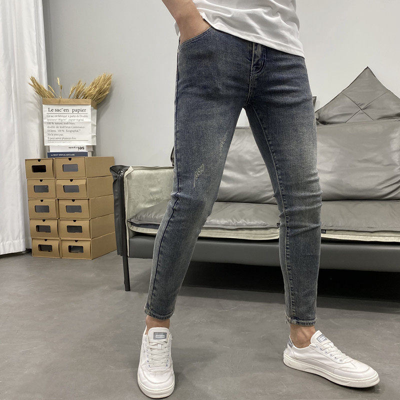 一款经典百搭的复古做旧弹力裤子 道笙记牛仔裤