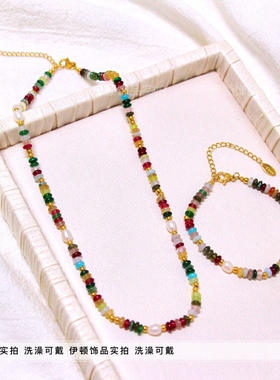 女钛钢复古彩色多巴胺项链