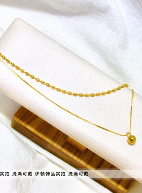 百搭钛钢项链双层叠戴圆球锁骨链