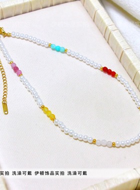 乔欣同款古力娜扎钛钢贝珠项链