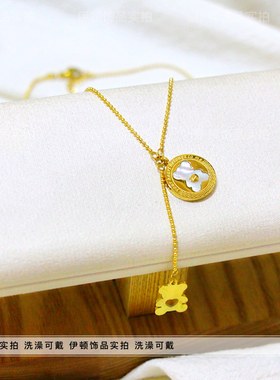 短款小熊吊坠简约风嘻哈钛钢颈链