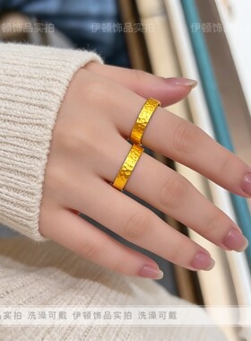 古法锤纹钛钢不掉色素圈戒指