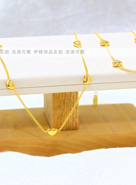 钛钢锁骨链爱心形满天星项链手链
