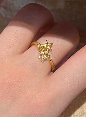 沙金轻奢爆闪星星烟花戒指镶钻轻奢时尚点钻指环女士金店同款指环