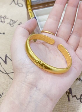 香港纪梵哲古法沙金饰品莲花手镯女仿真黄金开口荷花心经传承镯子