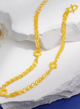 香港纪梵哲沙金饰品四叶草凤尾脚链女小众设计仿黄金脚链轻奢高级