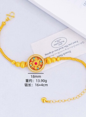 香港纪梵哲沙金饰品拉丝双葫芦旋转罗盘手链金店同款女新中式福禄