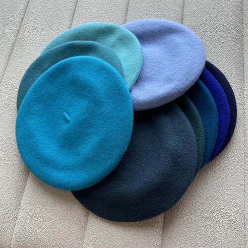 石原蓝色系~贝雷帽女秋冬羊毛呢蓓蕾帽子湖蓝天蓝孔雀蓝画家帽潮 - 图2