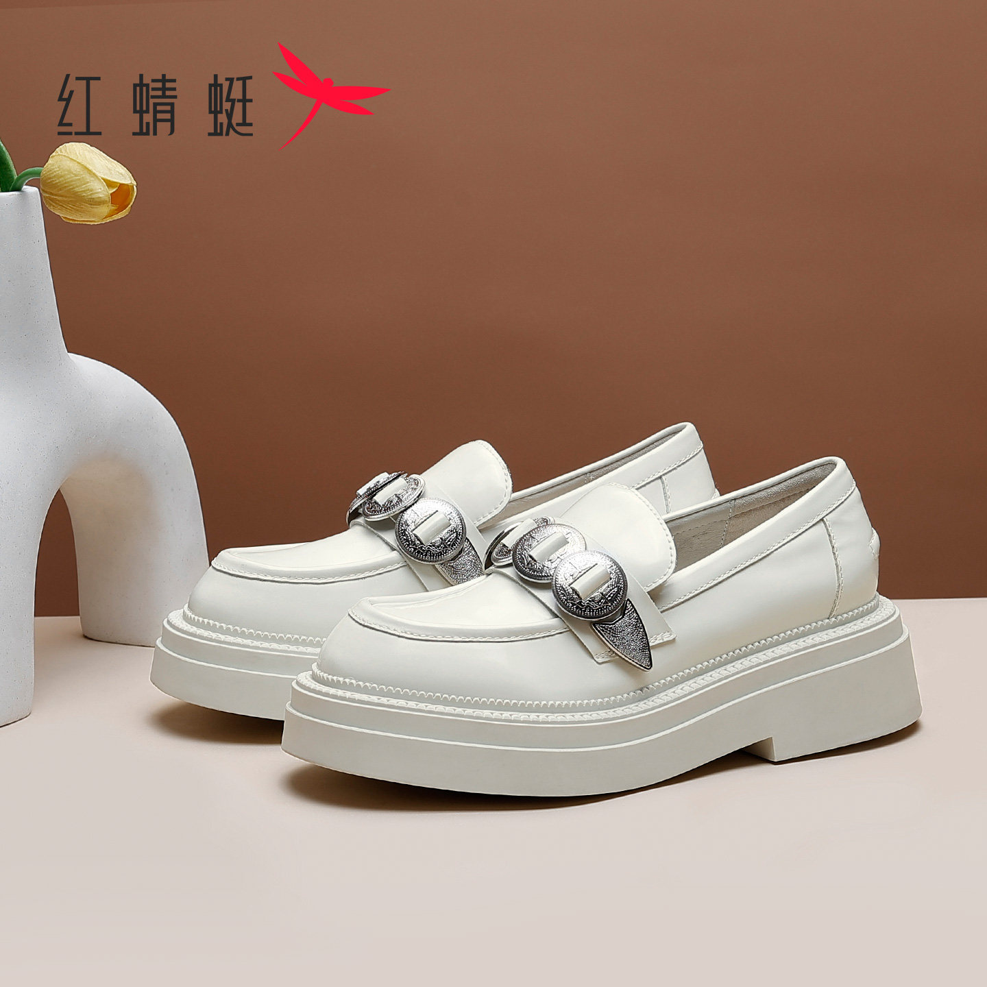 红蜻蜓女鞋春秋季英伦复古休闲单鞋舒适通勤皮鞋百搭鞋子女乐福鞋,淘宝优惠券,粉丝福利购,淘宝优惠卷