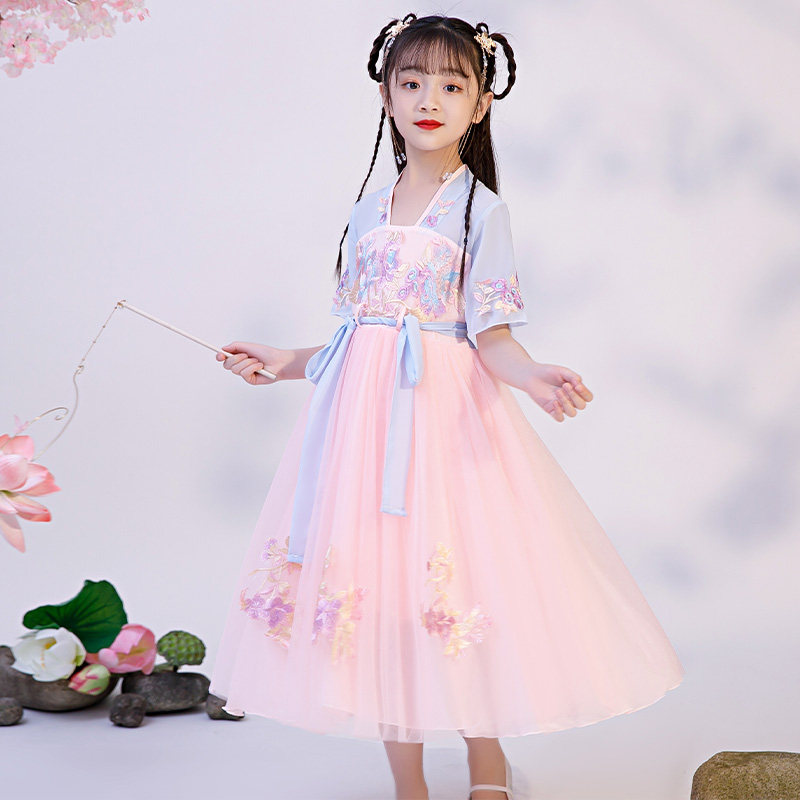 汉服夏装雪纺中国风童装短袖裙子 贝萌鼠唐装