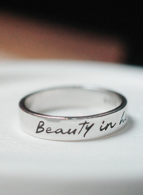 黑门刻字素圈925银戒指男女款