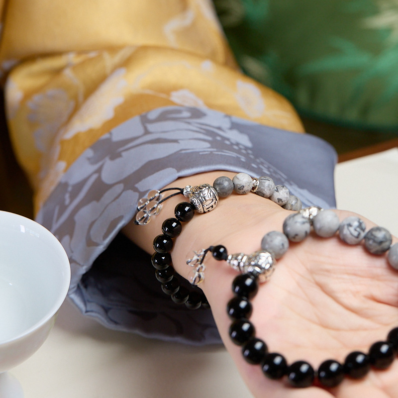 中国风情侣地图石黑玛瑙手串平安顺遂吉祥如意文创寺庙同款手链 - 图2