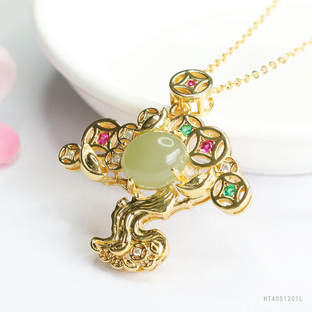 Natural Hetian Jade Qingshui Jade Pendant Copper Money Tree Necklace Hetian Jade Pendant as a Gift for Your Girlfriend in Chinese Style