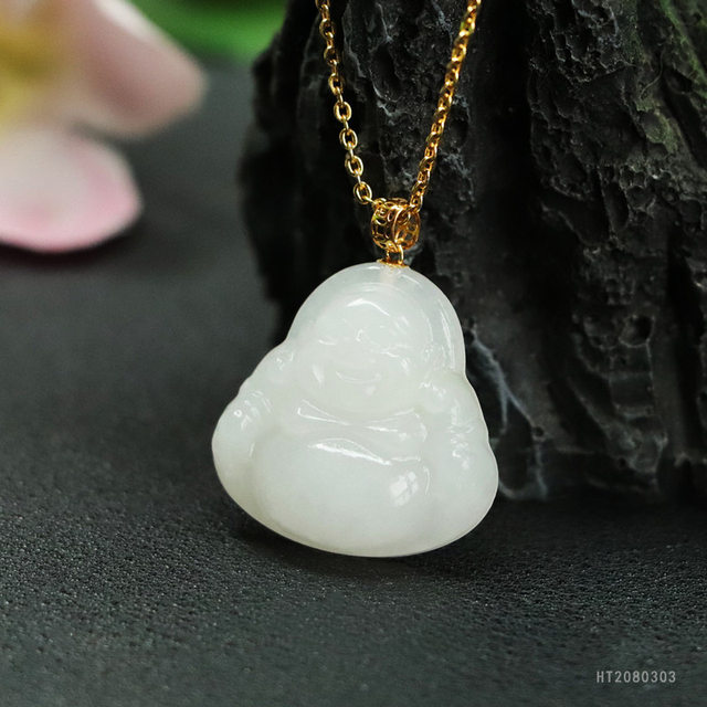 Natural Hetian Jade Pendant White Jade 18k Gold Inlaid Buddha Necklace New Year Gift High-end Buddha Pendant