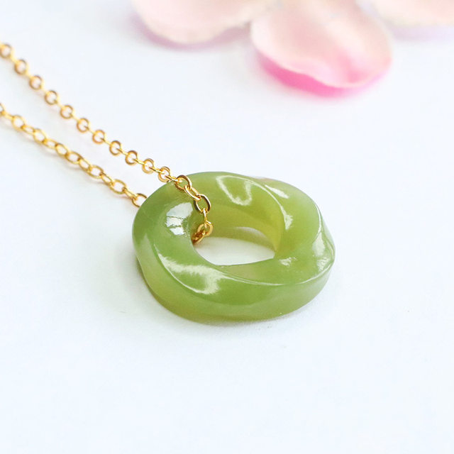 Natural Hetian Jade Pendant Qingshui Material Donut Necklace Jade New Chinese Style Gift for Girlfriend Female Jade Pendant