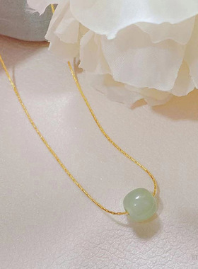 18K金镶天然和田玉吊坠锁骨项链珠宝首饰送女友礼物精致高级轻奢