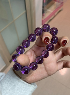 毕业级天然巴西乌拉圭全净体紫水晶手串单圈紫水晶手链女款深紫色