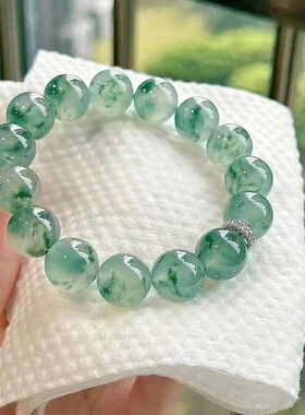 天然缅甸冰种飘蓝花翡翠珠子手串老坑a货圆珠手链项链男女款带证