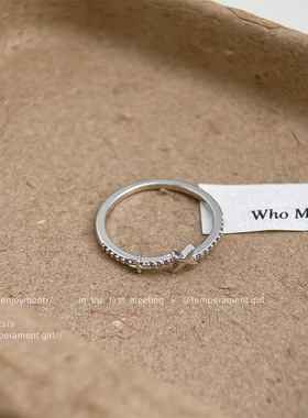 微镶锆石芒星戒指通用码电镀真白金个性ins小众设计师款指环工厂