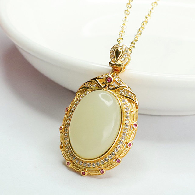 S925 silver inlaid natural Hetian jade pendant jade pendant necklace new high-end pure natural Hetian jade