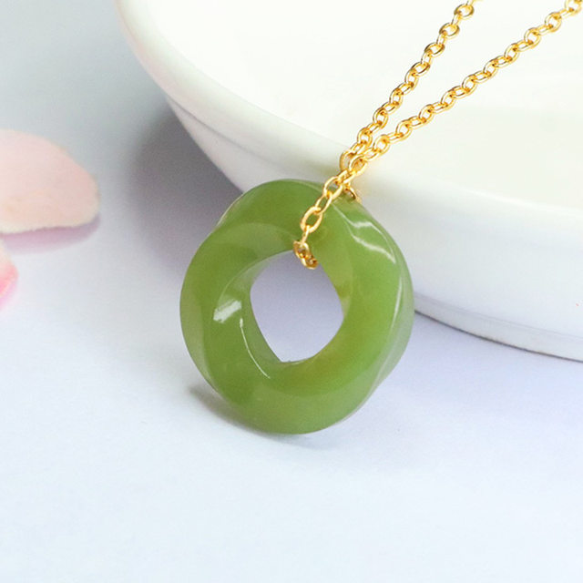 Natural Hetian Jade Pendant Qingshui Material Donut Necklace Jade New Chinese Style Gift for Girlfriend Female Jade Pendant