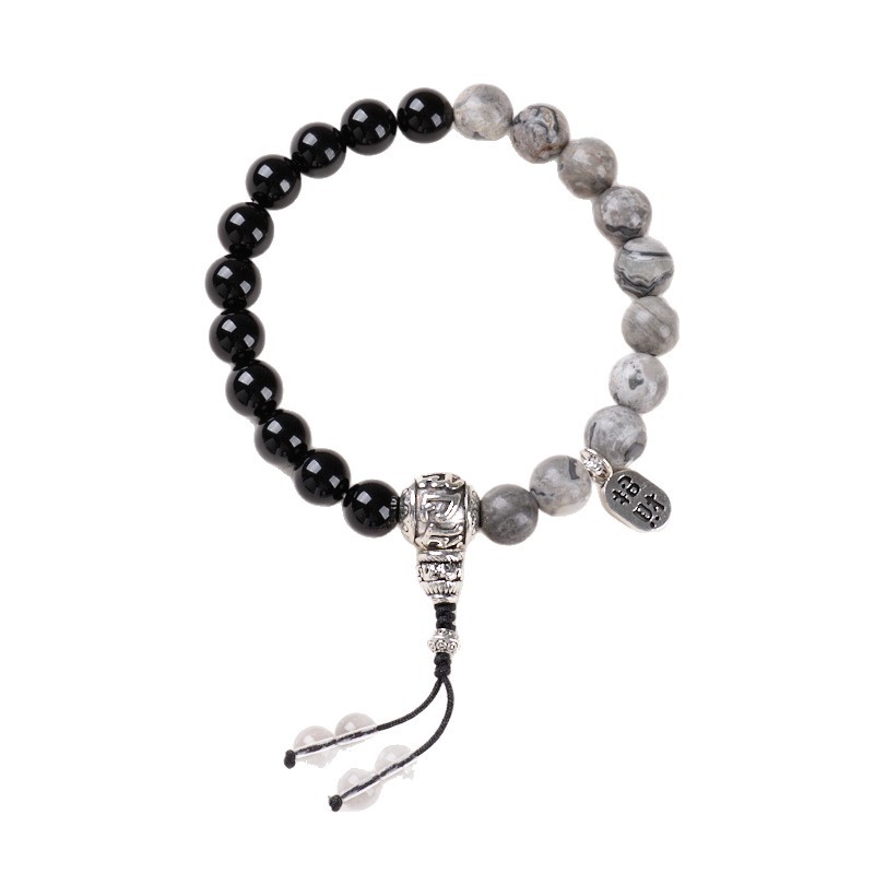 中国风情侣地图石黑玛瑙手串平安顺遂吉祥如意文创寺庙同款手链 - 图3