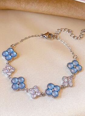 轻奢锆石幸运花朵手链法式小清新精致气质手环小众高级感个性手饰