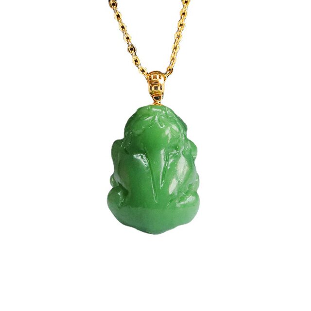 18k gold set with natural Hetian jade pendant, jasper Pixiu necklace, spinach green animal year gift, high-end light luxury
