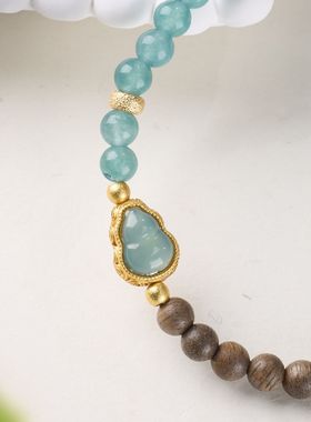 沉香木蓝水玉髓手链葫芦串珠女士轻奢高级感文玩佛珠手饰手串批发