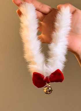 新年圣诞红色蝴蝶结毛绒项链女节日氛围感choker颈链小众锁骨链