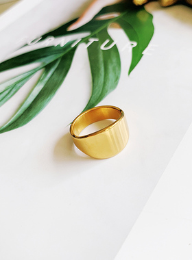 镀金戒指钛钢椭圆形双层冷淡风女