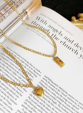 love方牌ins叠戴钛钢镀18k锁骨链