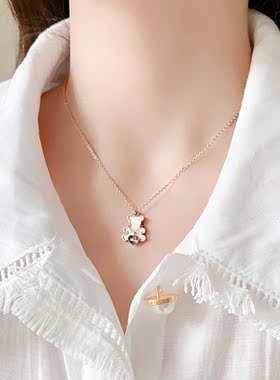 锁骨链爱心贝母钛钢小熊贝壳项链