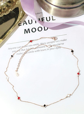 彩色迷你四叶草项链钛钢不掉色