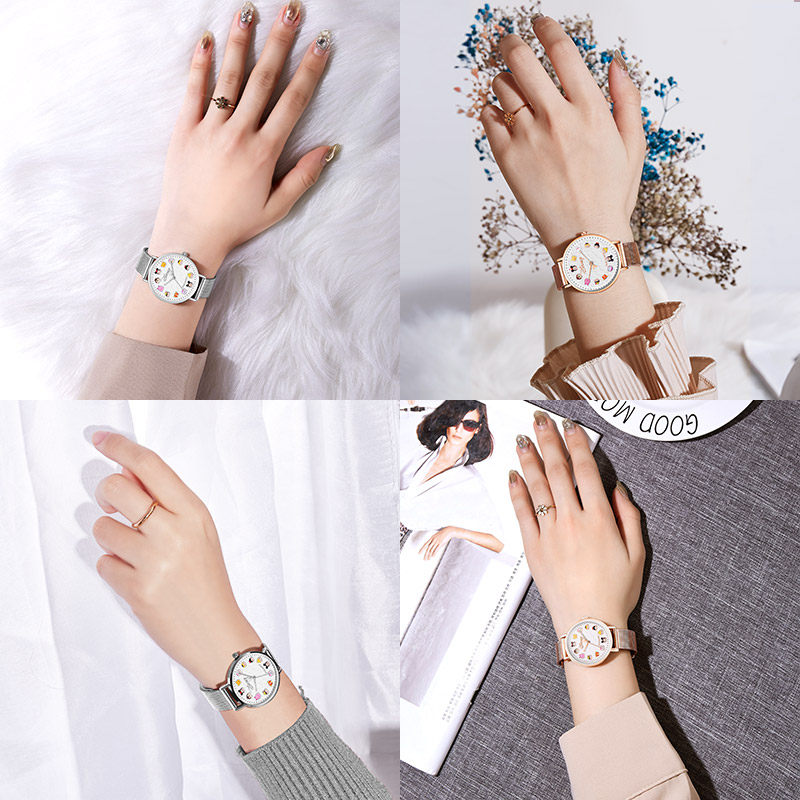 迪士尼米奇松松女学生钢带联名手表 曼雅蒂手表国产腕表