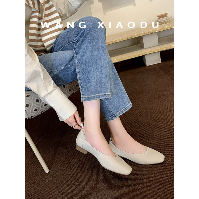 【王小毒】理想女士●粗跟浅口单鞋女真皮新款通勤奶奶鞋女百搭