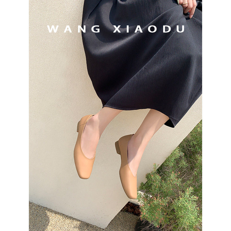【王小毒】理想女士●粗跟浅口单鞋女真皮新款通勤奶奶鞋女百搭