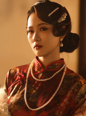 搭配旗袍珍珠项链配饰多层叠戴中长款毛衣链女士新中式锁骨链349