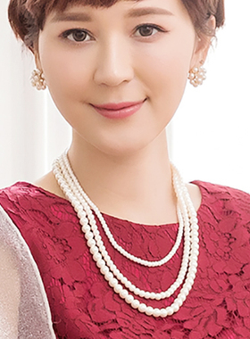 多层叠戴珍珠项链颈链锁骨链