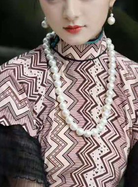 配旗袍珍珠项链70cm毛衣链中长款