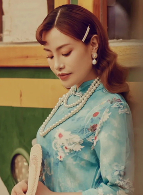 新款搭配旗袍珍珠项链女士毛衣链夏季双层叠中长款颈链项饰品919